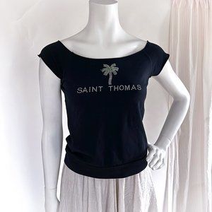 Baby Doll Core Y2K Black Tee Bedazzled